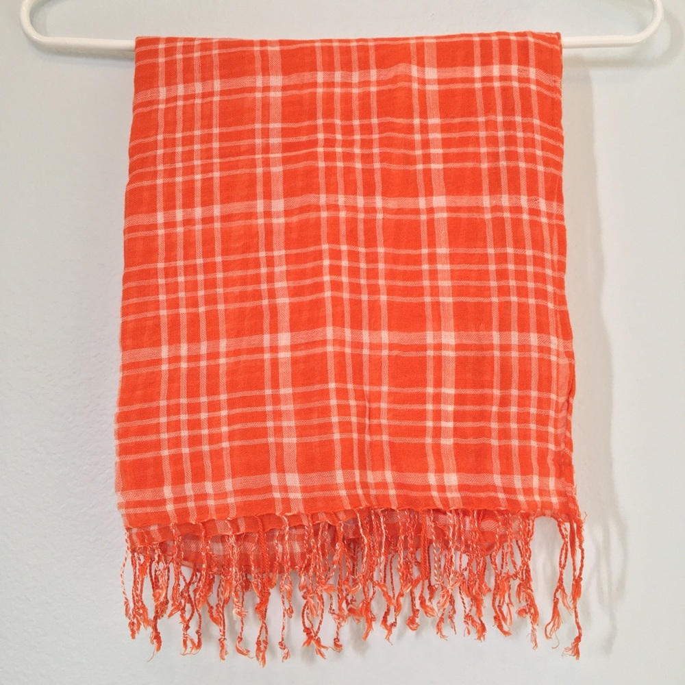 Orange Plaid Scarf with Fringe from Old Navy